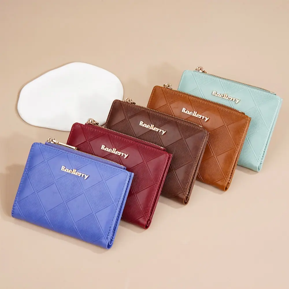 Fashion Rhombus PU Leather Women Card Bag Wallet Coin Dollar Bank Card Storage Pouch Portable Ladies Purse Card Holder