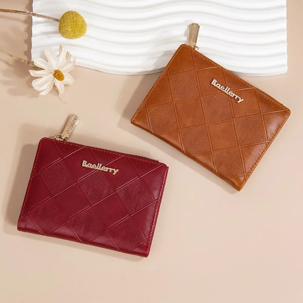 Fashion Rhombus PU Leather Women Card Bag Wallet Coin Dollar Bank Card Storage Pouch Portable Ladies Purse Card Holder