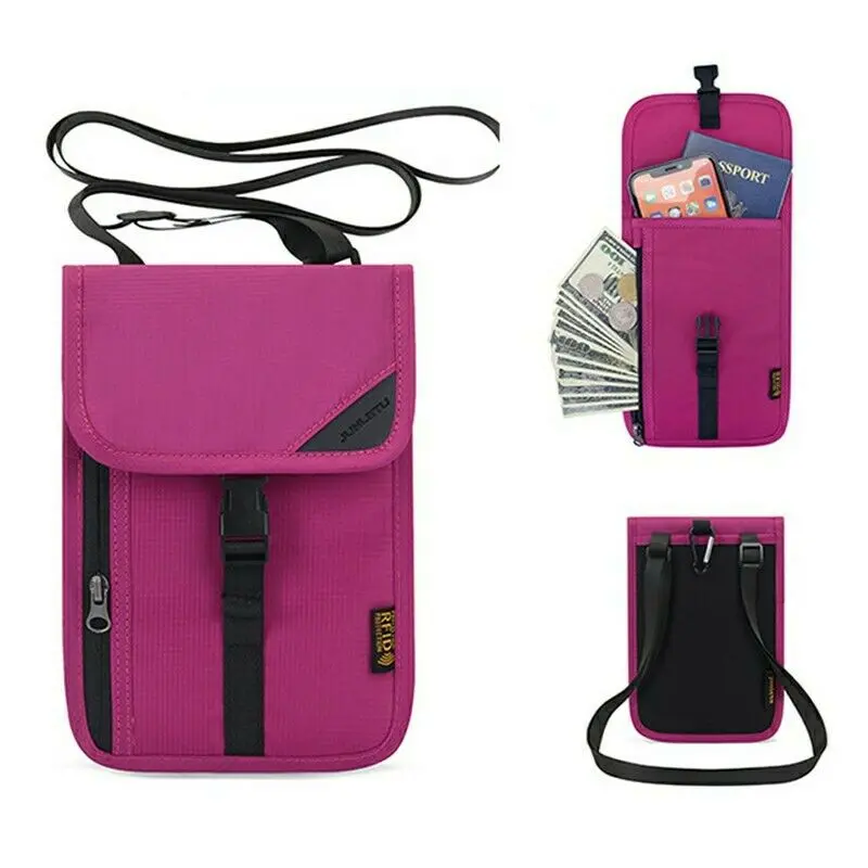 Men's and Women's Travel Passport Cover Neck Bag Travel Card Bag Anti theft Multi functional Hidden Wallet