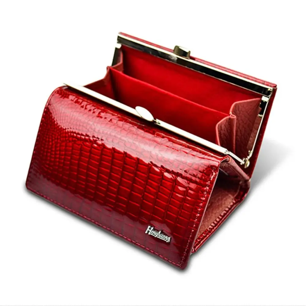 Luxury Women's Patent Leather Wallet Euro-American Style Coin Purse Designer Cowhide Crocodile Pattern Compact High Quality