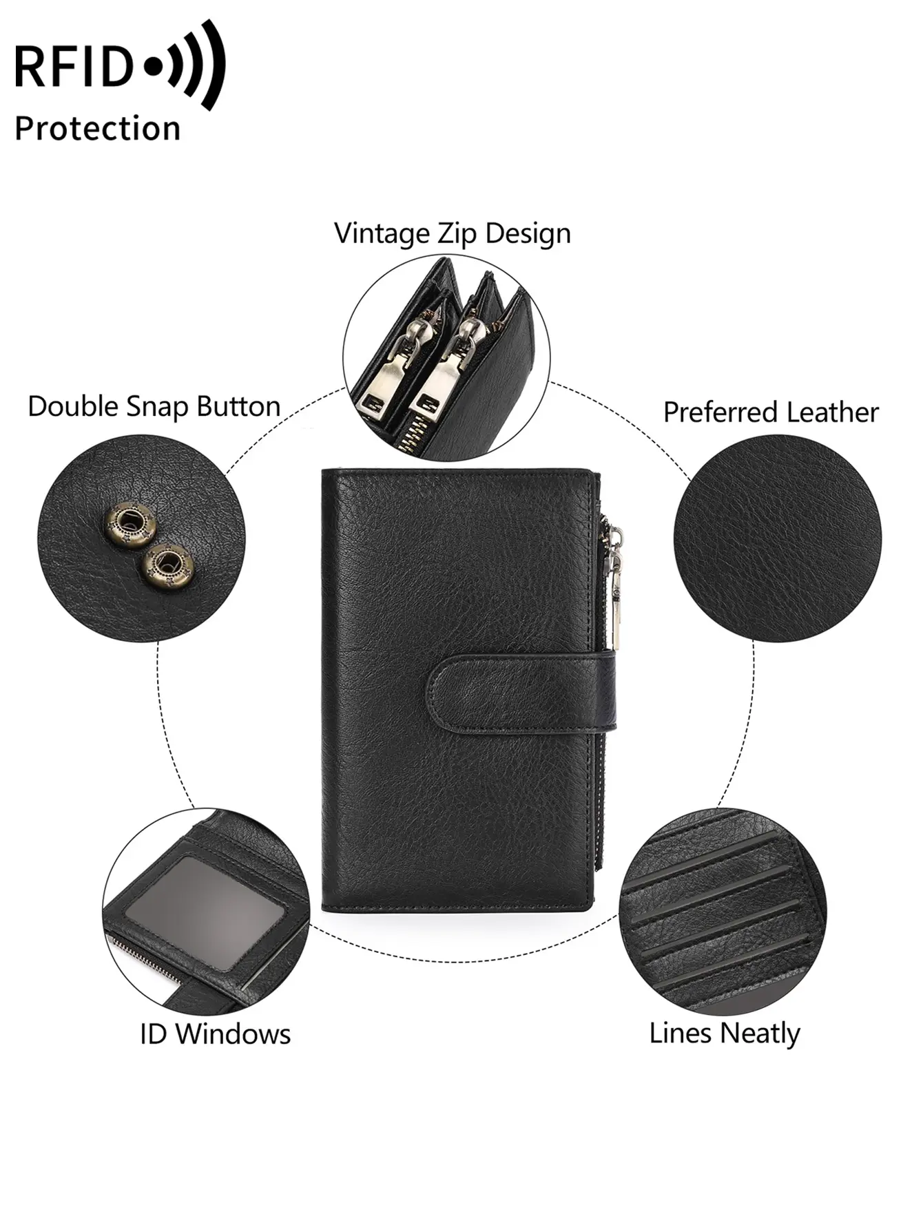 Fashion Women Wallet Vintage Folding Strap Double Zipper Pocket Short Card Holder High Quality LuxuryPortable Clutch Card Holder