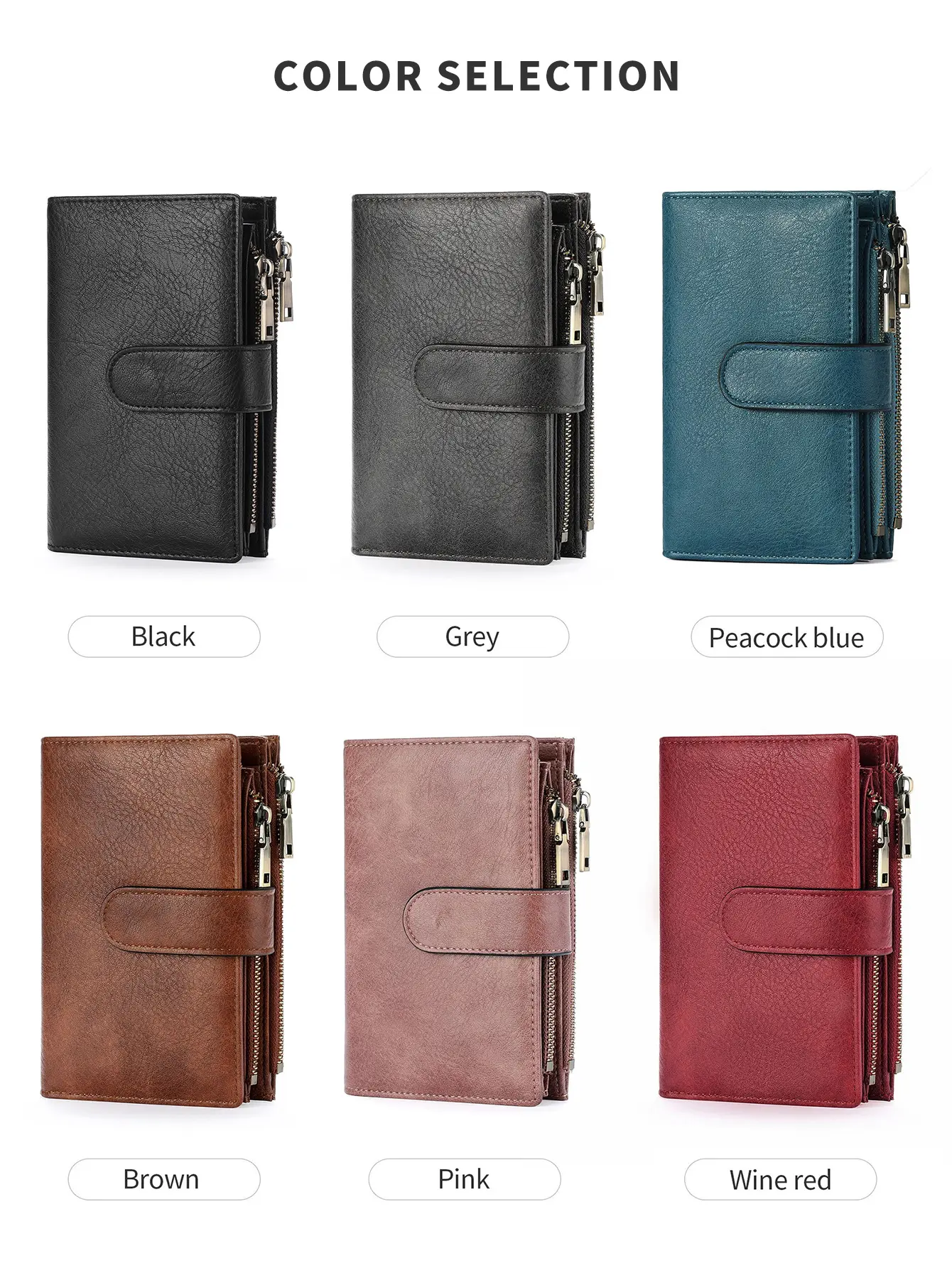 Fashion Women Wallet Vintage Folding Strap Double Zipper Pocket Short Card Holder High Quality LuxuryPortable Clutch Card Holder