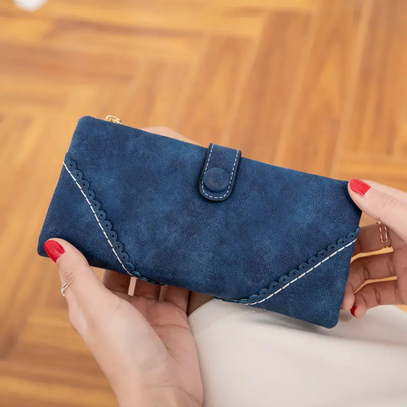 Three fold Korean frosted long wallet, 2024 new fashionable and elegant multi-functional women's handheld card bag