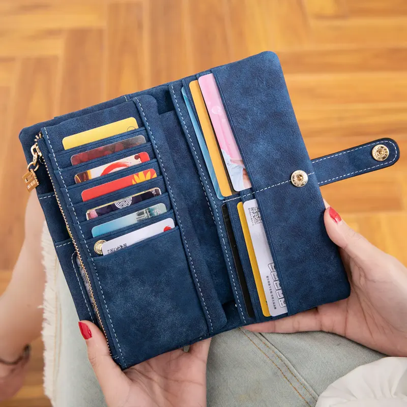 Three fold Korean frosted long wallet, 2024 new fashionable and elegant multi-functional women's handheld card bag