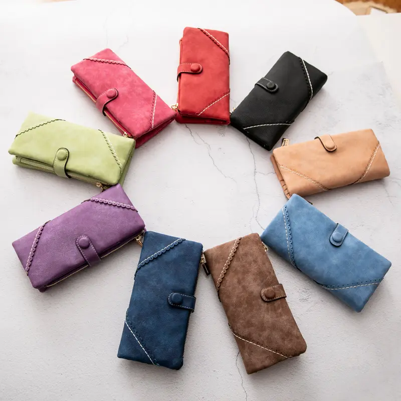 Three fold Korean frosted long wallet, 2024 new fashionable and elegant multi-functional women's handheld card bag