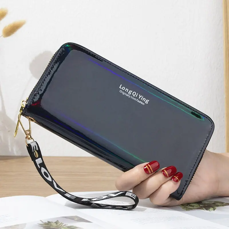 Double Zipper Women's Long Wallet Female Laser Soft PU Leather Coin Clutch Bag Large Capacity Business Card Holder New Arrival