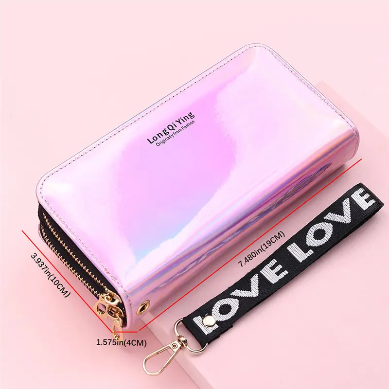 Double Zipper Women's Long Wallet Female Laser Soft PU Leather Coin Clutch Bag Large Capacity Business Card Holder New Arrival