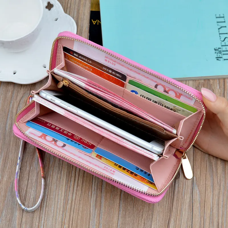 Long Wallets for Women PU Leather Peacock Printing Zipper Wristband Clutch Bag Large Capacity Female Money Clip Card Holder