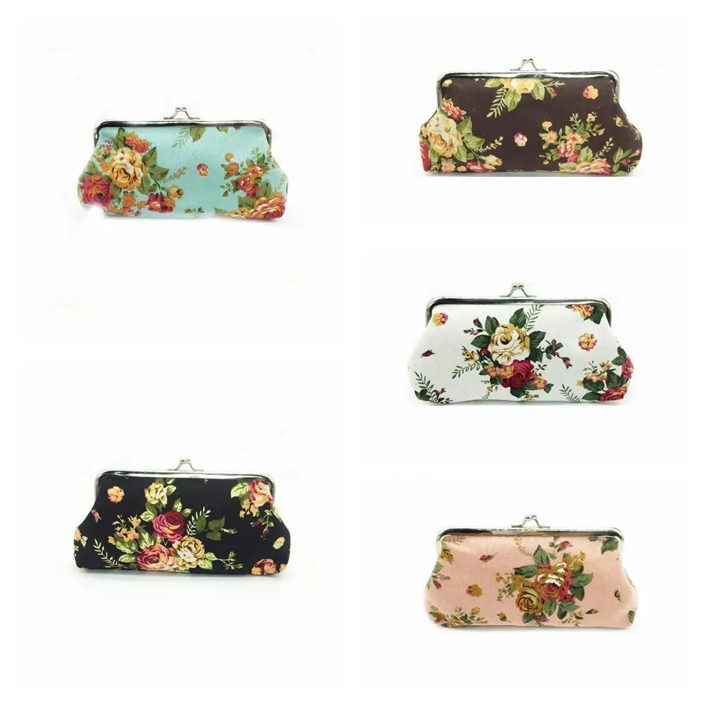Casual Retro Long Kiss Lock Wallet Vintage Flower Floral Coin Purse Small Wallet Credit Card Holder Money Clutch Bag Girls