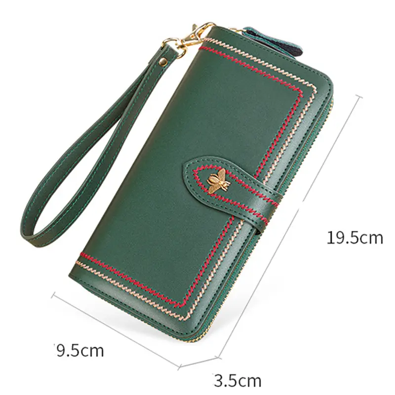 Genuine Leather Wallets Women Clutch Female Purses Long Money Bag Zipper Coin Bee Luxury Brand Wristlet Phone Hasp Card Holder
