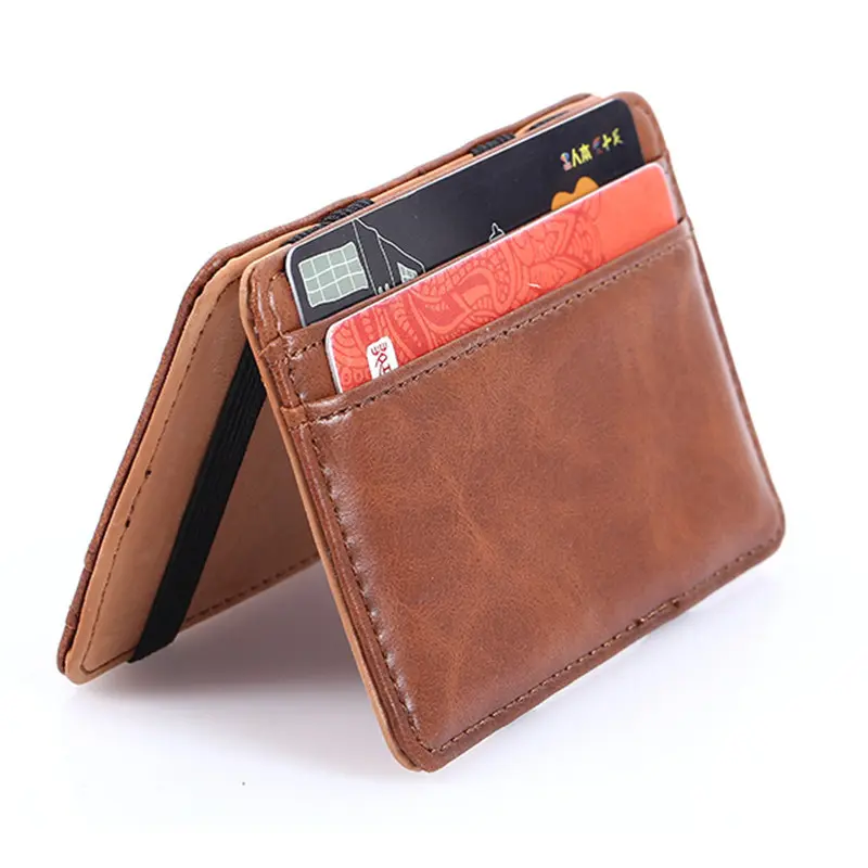 Ultra Thin PU Leather Women Men Magic Wallets Mini Small Coin Purses Portable Short Business Credit Card Holder Clutch Bag Case