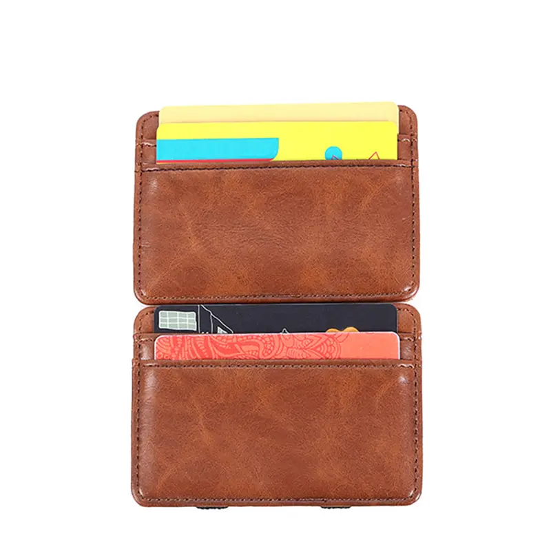 Ultra Thin PU Leather Women Men Magic Wallets Mini Small Coin Purses Portable Short Business Credit Card Holder Clutch Bag Case