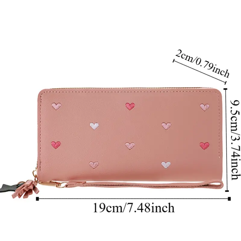 Simple Korean Women's Long Wallet PU Leather Love Heart Large Capacity Wallet Sweet Fold Clutch Bag Students