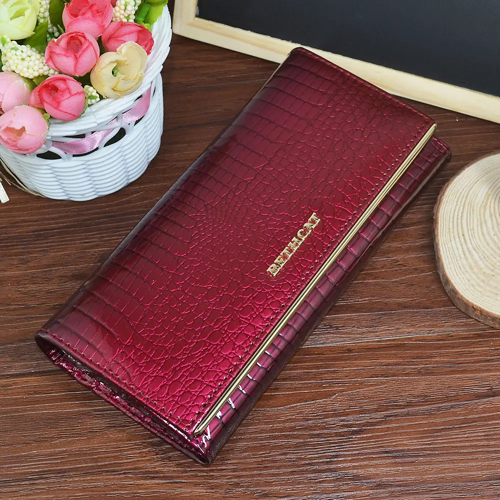 Beth Cat Women Genuine Leather Wallet Female Hasp Alligator Cowhide Long Wallet Cards Holder Clutch Bag Fashion Ladies Purses