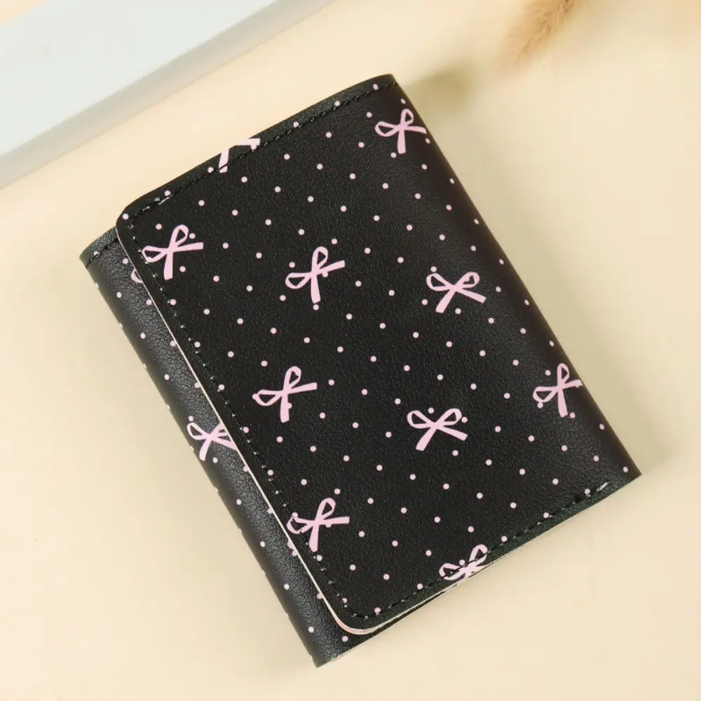 Cute Korean Style Wallet Women Sweet Pink Color Floral Bow Purse Card Wallet for Girl Portable Travel Cash Coin Photocard Bag