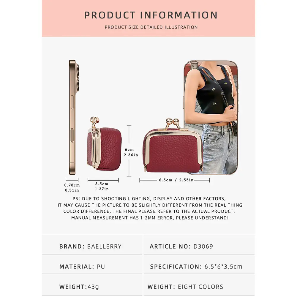 High Quality Genuine Leather Women Coin Wallets New Simple Coin Pocket Ring Necklace Jewelry Case Female Coin Purses