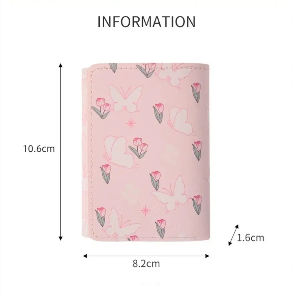 Cute Korean Style Wallet Women Sweet Pink Color Floral Bow Purse Card Wallet for Girl Portable Travel Cash Coin Photocard Bag