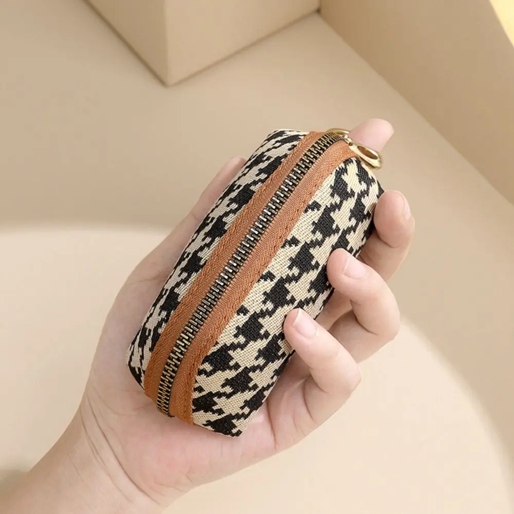 New Houndstooth Women's Long Style Canvas Zipper Wallet Large Capacity Handbag Korean Fashion Car Key Bag Card Bag Coin Purse