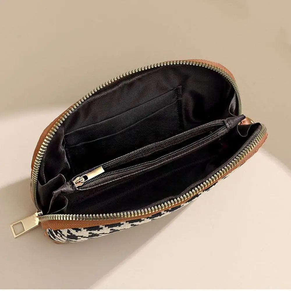 New Houndstooth Women's Long Style Canvas Zipper Wallet Large Capacity Handbag Korean Fashion Car Key Bag Card Bag Coin Purse