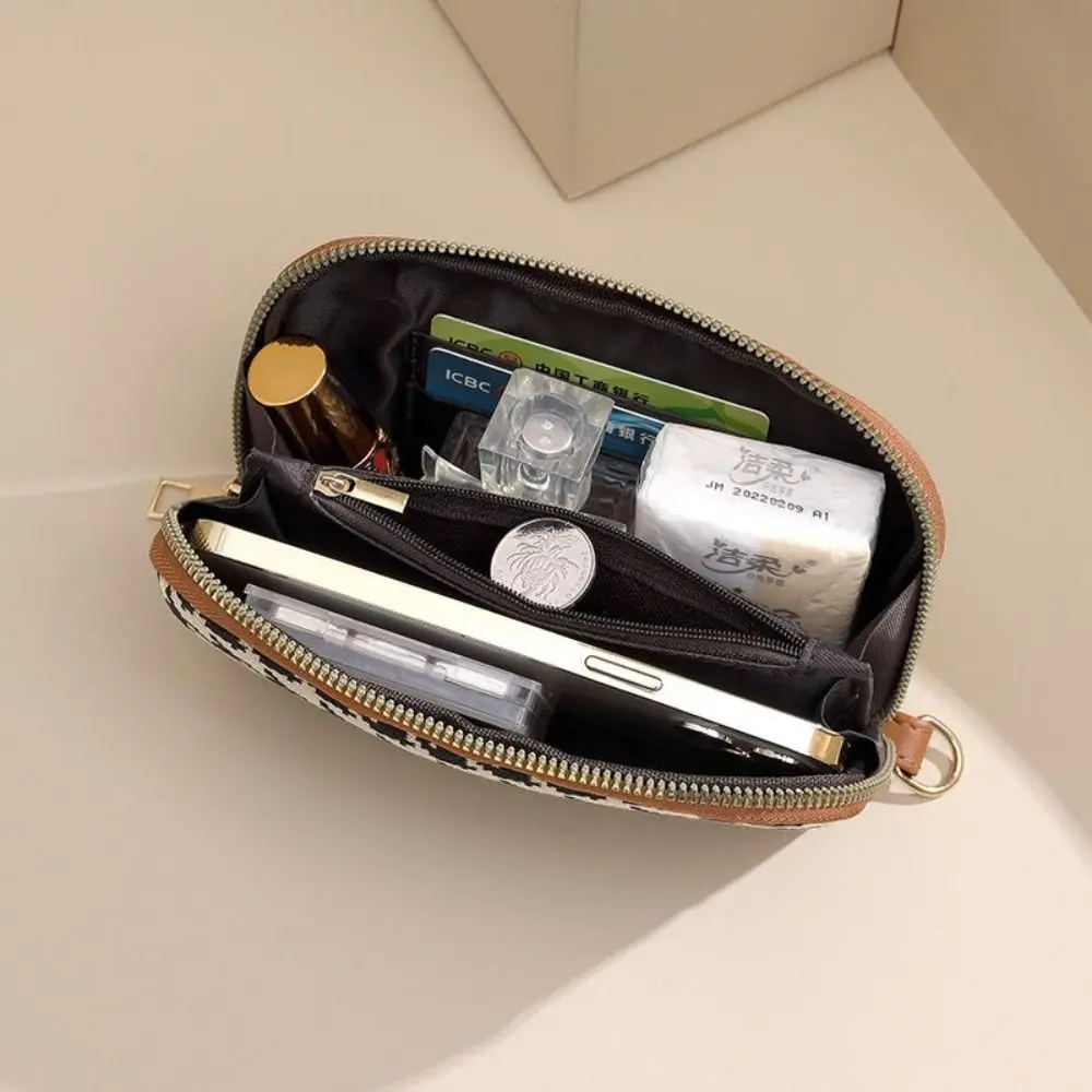 New Houndstooth Women's Long Style Canvas Zipper Wallet Large Capacity Handbag Korean Fashion Car Key Bag Card Bag Coin Purse