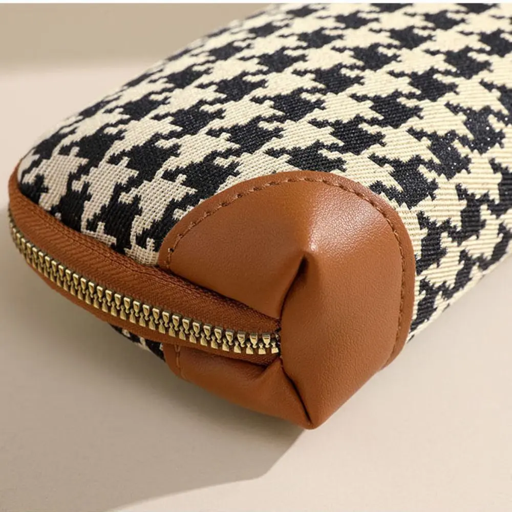 New Houndstooth Women's Long Style Canvas Zipper Wallet Large Capacity Handbag Korean Fashion Car Key Bag Card Bag Coin Purse