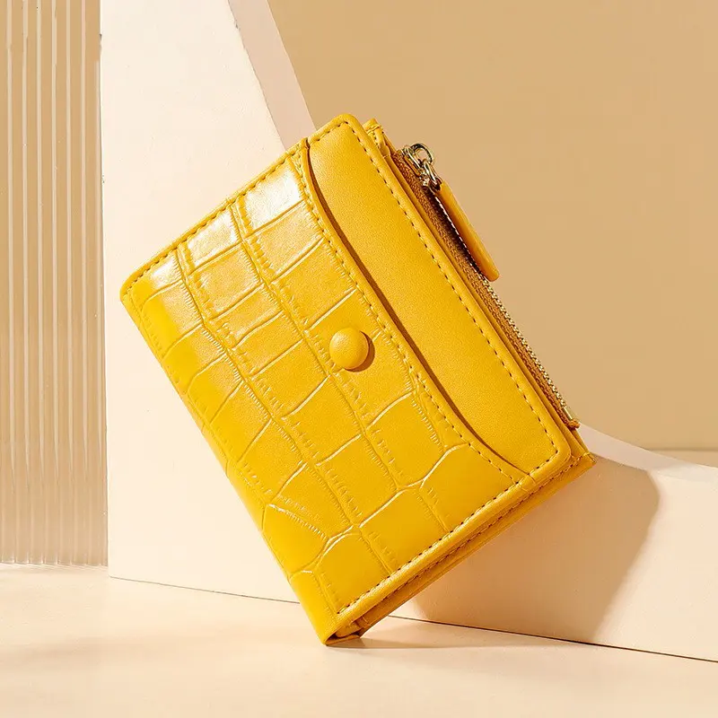 Luxury Designer Women's Purse Zipper Wallets PU Leather Short Purses for Women Card Holder Stone Pattern Female Folding Clutch