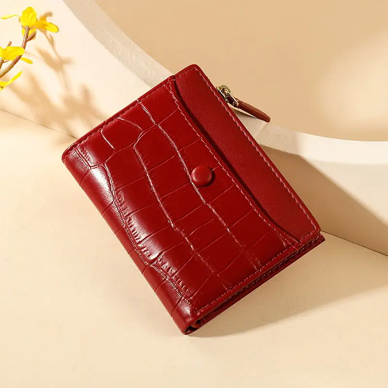 Luxury Designer Women's Purse Zipper Wallets PU Leather Short Purses for Women Card Holder Stone Pattern Female Folding Clutch