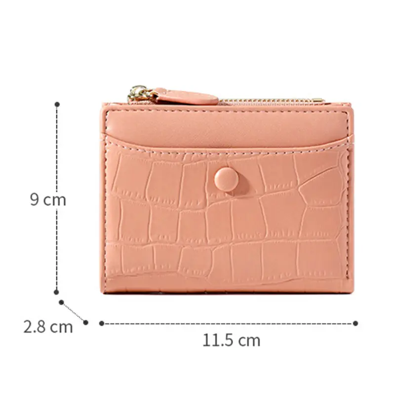 Luxury Designer Women's Purse Zipper Wallets PU Leather Short Purses for Women Card Holder Stone Pattern Female Folding Clutch