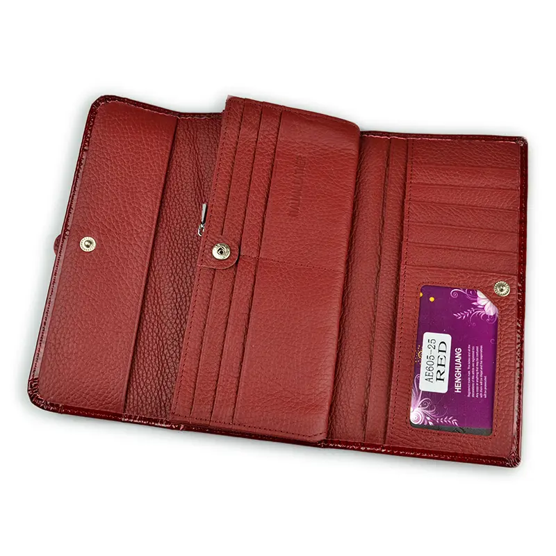 HH Women Long Wallet Genuine Leather Wallets Red Aligator Pattern Cowhide Purse Three Fold Large Capacity Clutch Wallet Luxury