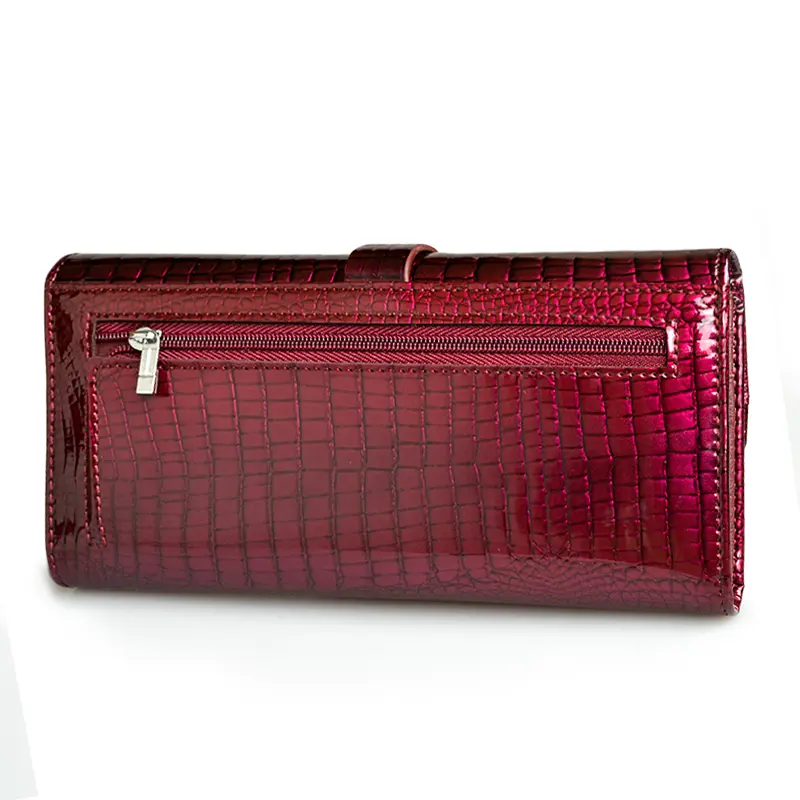 HH Women Long Wallet Genuine Leather Wallets Red Aligator Pattern Cowhide Purse Three Fold Large Capacity Clutch Wallet Luxury