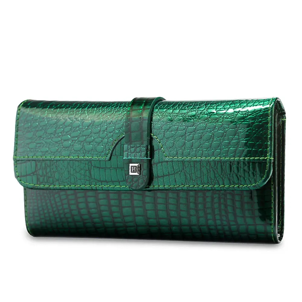 HH Women Long Wallet Genuine Leather Wallets Red Aligator Pattern Cowhide Purse Three Fold Large Capacity Clutch Wallet Luxury