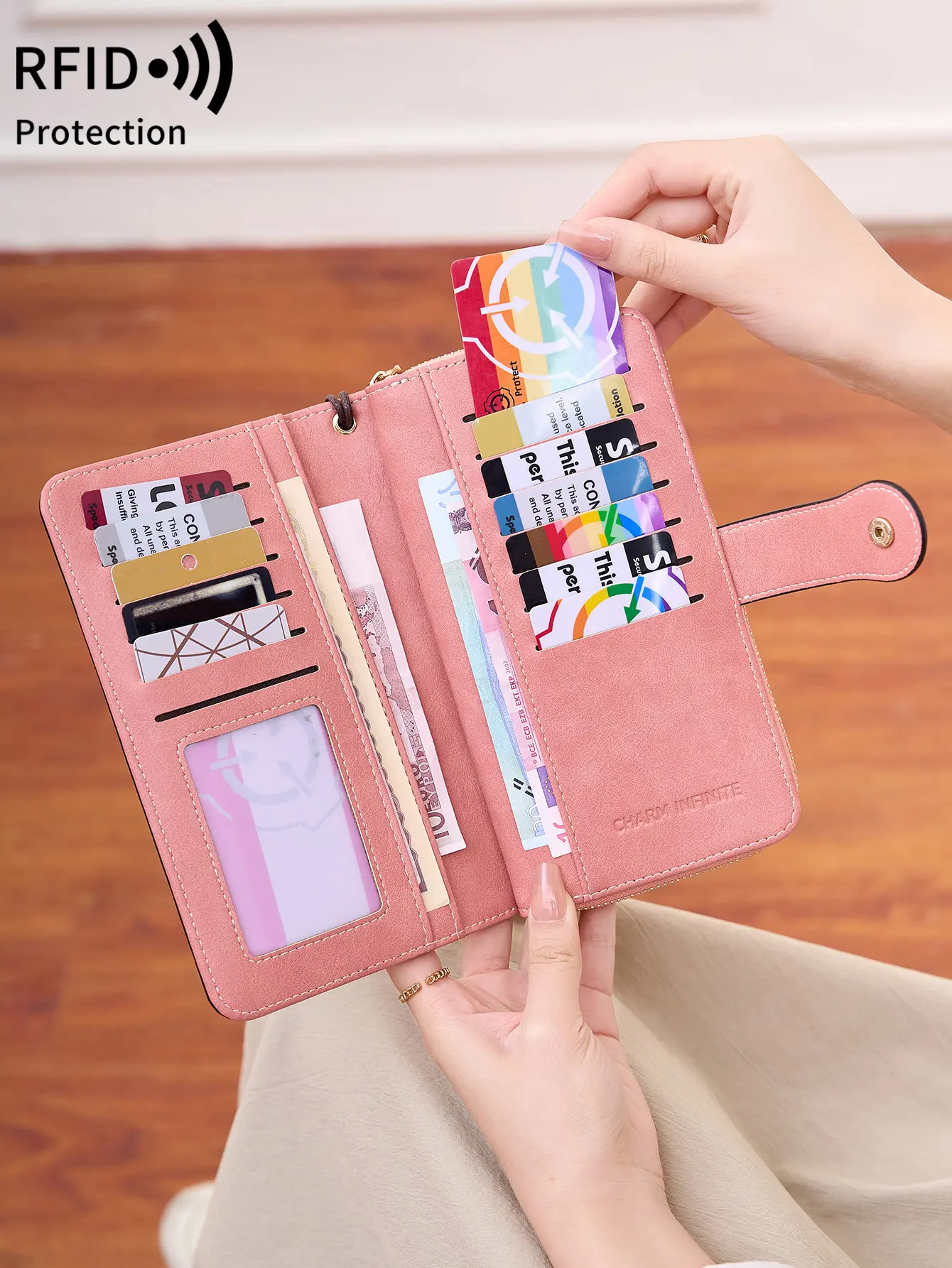 Vintage Elegant Women's Long Wallet RFID Bifold Multifunctional Zipper Handbag Coin Purse Multifunctional Credit Card Holder