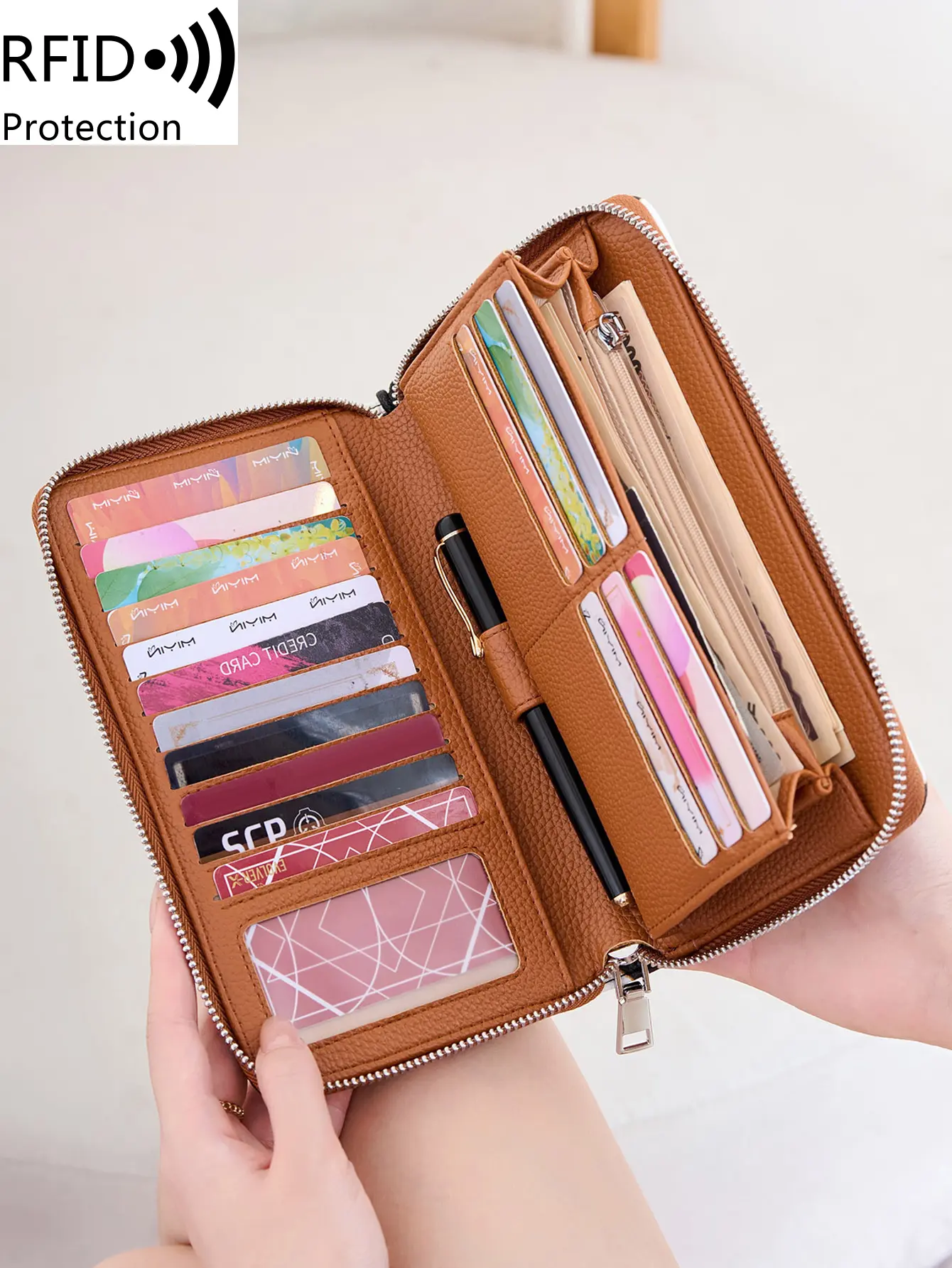 Fashion Leopard Print Women's Wallet RFID Blocking PU Leather Zipper Wallet Large Capacity Long Wallet Credit Card Clutch