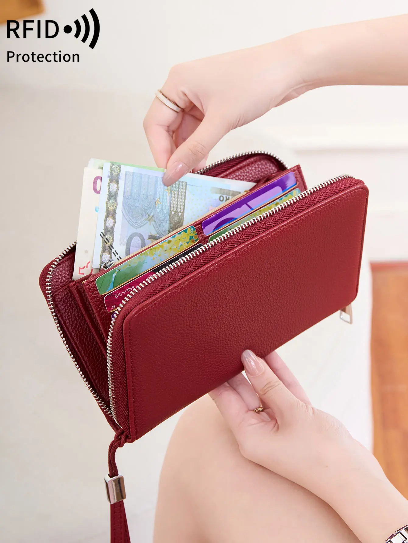 Fashion Leopard Print Women's Wallet RFID Blocking PU Leather Zipper Wallet Large Capacity Long Wallet Credit Card Clutch