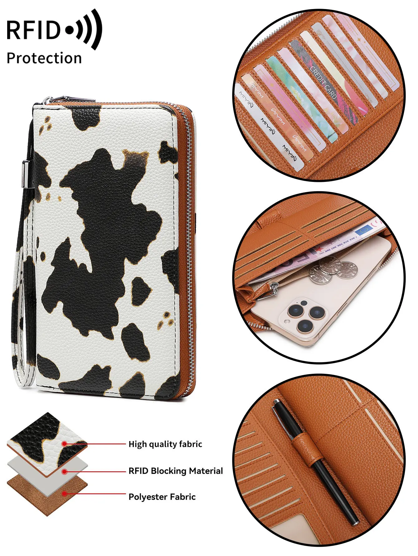 Fashion Leopard Print Women's Wallet RFID Blocking PU Leather Zipper Wallet Large Capacity Long Wallet Credit Card Clutch