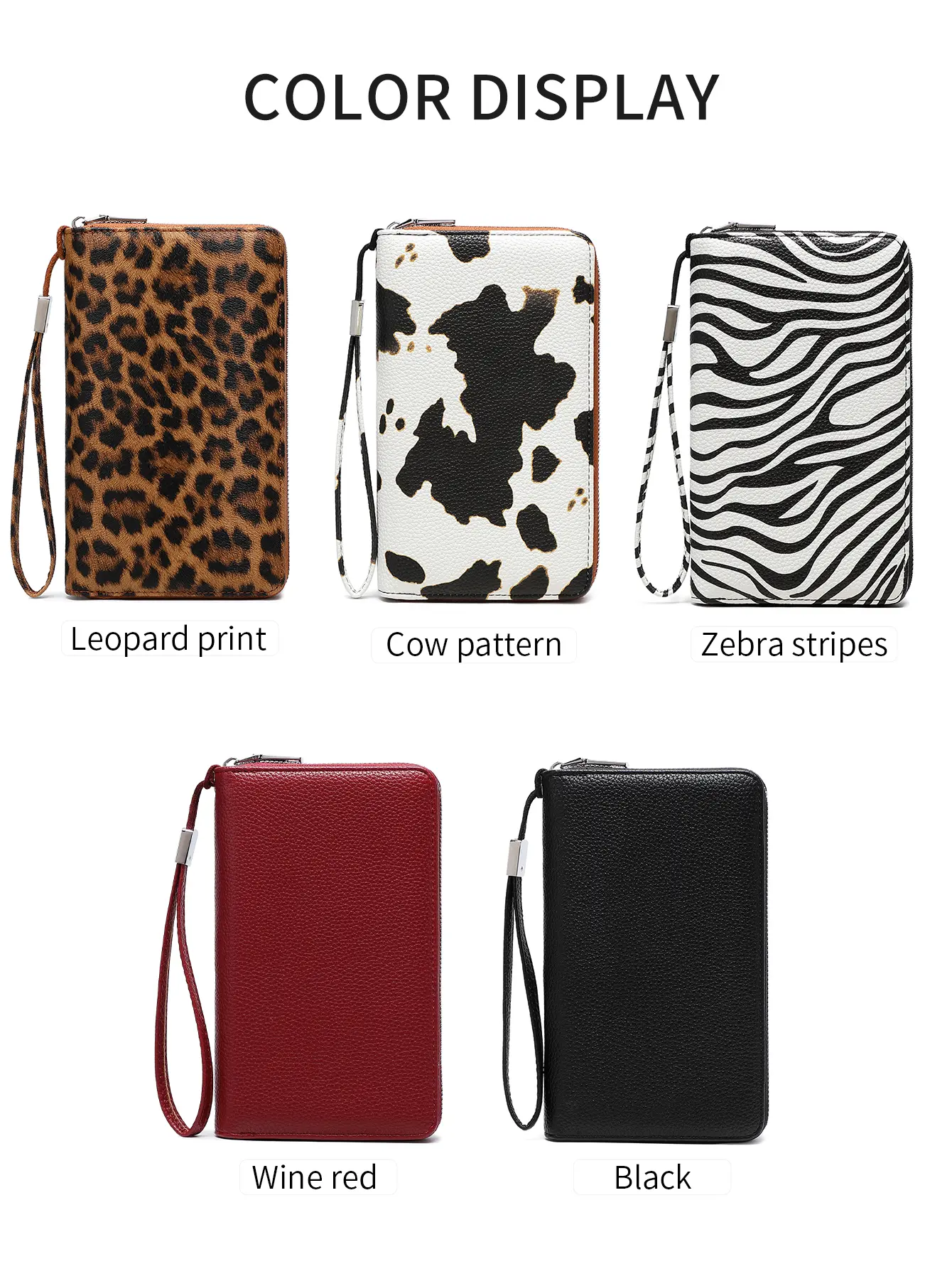 Fashion Leopard Print Women's Wallet RFID Blocking PU Leather Zipper Wallet Large Capacity Long Wallet Credit Card Clutch