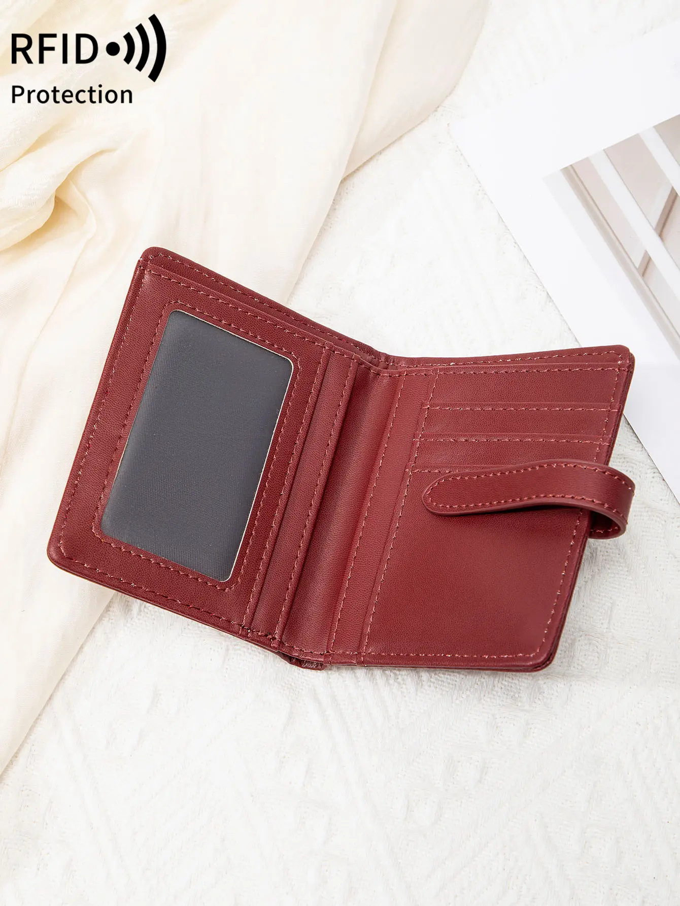 RFID Women's Short Wallet Small Ultra-thin Credit Card Wallet Fashion Diamond PU Leather Bi-fold Cash Zipper Coin PocketIDPocket