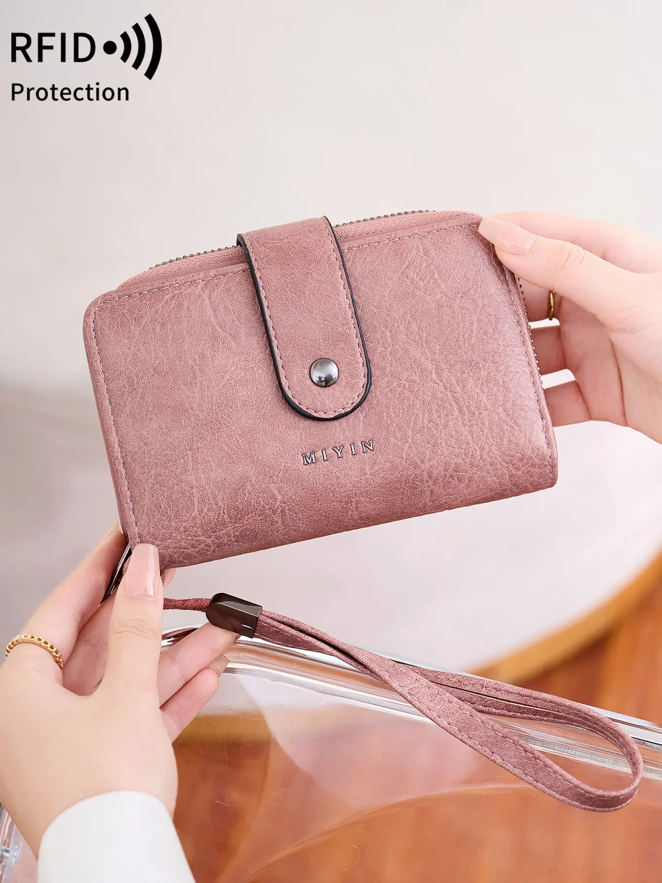 Small Women's Wallet RFID Blocking100%Leather Three-Layer Large Capacity Zipper Clutch Coin Purse Portable All-match Card Holder