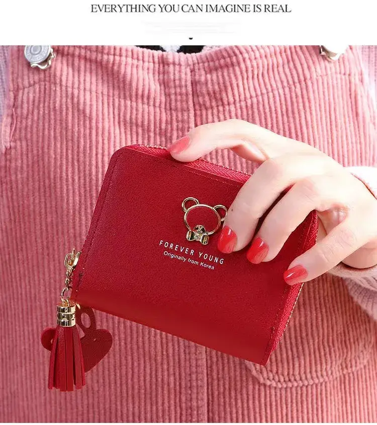 2024 New Women's Wallet Short Style Cartoon Cute Bear Wallets Coin Purses Bag Girl Small Lady Wallet Credit Card Holder Bolsa