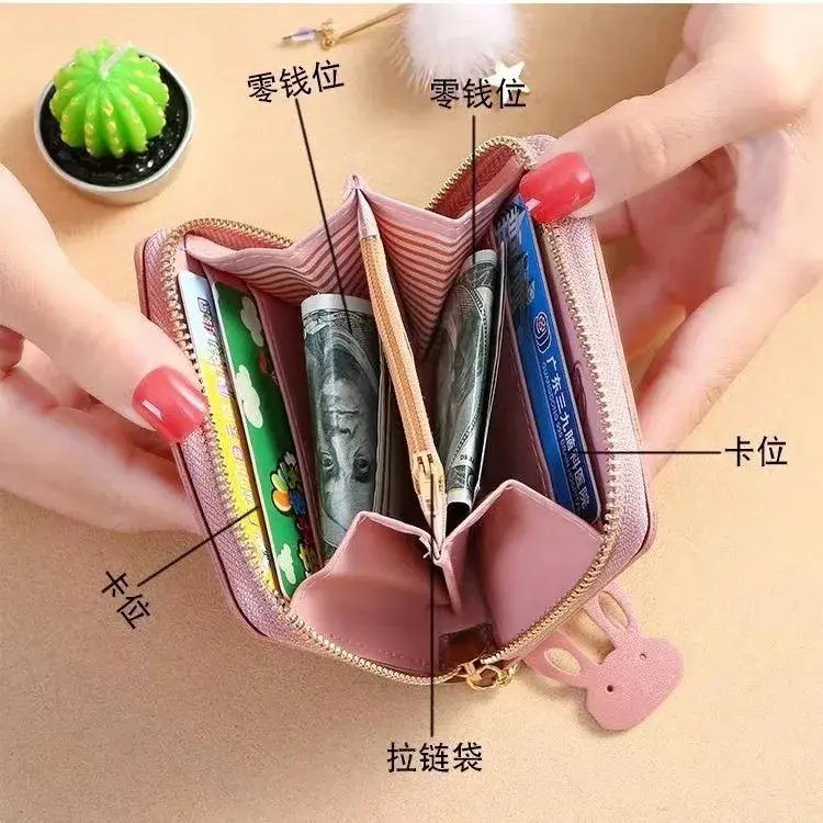 2024 New Women's Wallet Short Style Cartoon Cute Bear Wallets Coin Purses Bag Girl Small Lady Wallet Credit Card Holder Bolsa