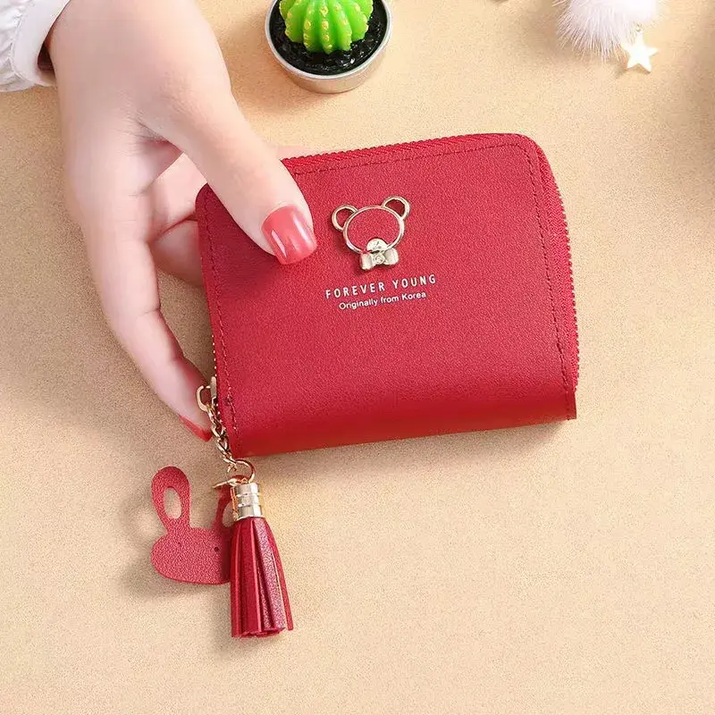 2024 New Women's Wallet Short Style Cartoon Cute Bear Wallets Coin Purses Bag Girl Small Lady Wallet Credit Card Holder Bolsa