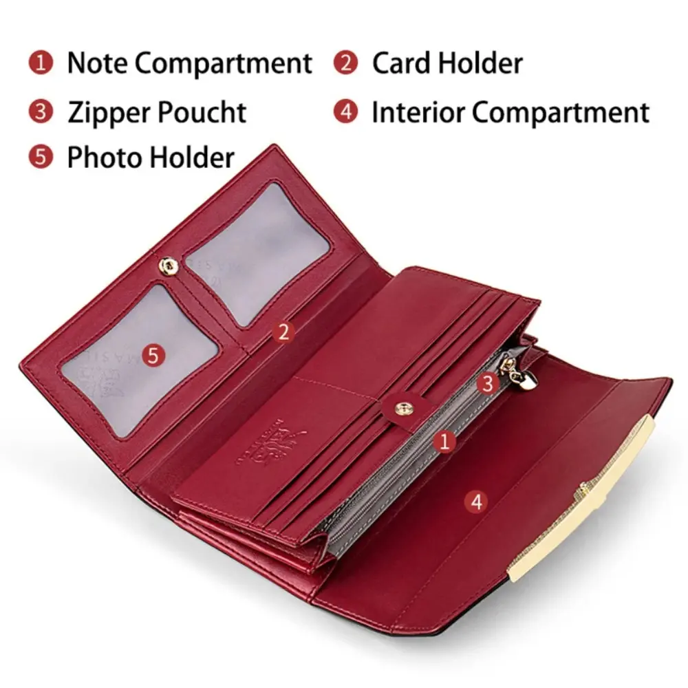 Genuine Leather Wallets	for Women Luxury Designer Purses RFID Card Holder Women's Long Handbag High Quality Ladies Gift