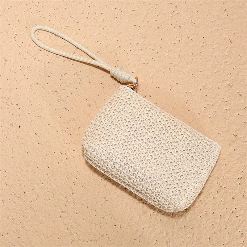 Women Mini Straw Wallets Coin Purses Card Holder Money Bag Women Girls Zipper Fashion Pouch Lipstick Makeup Bag