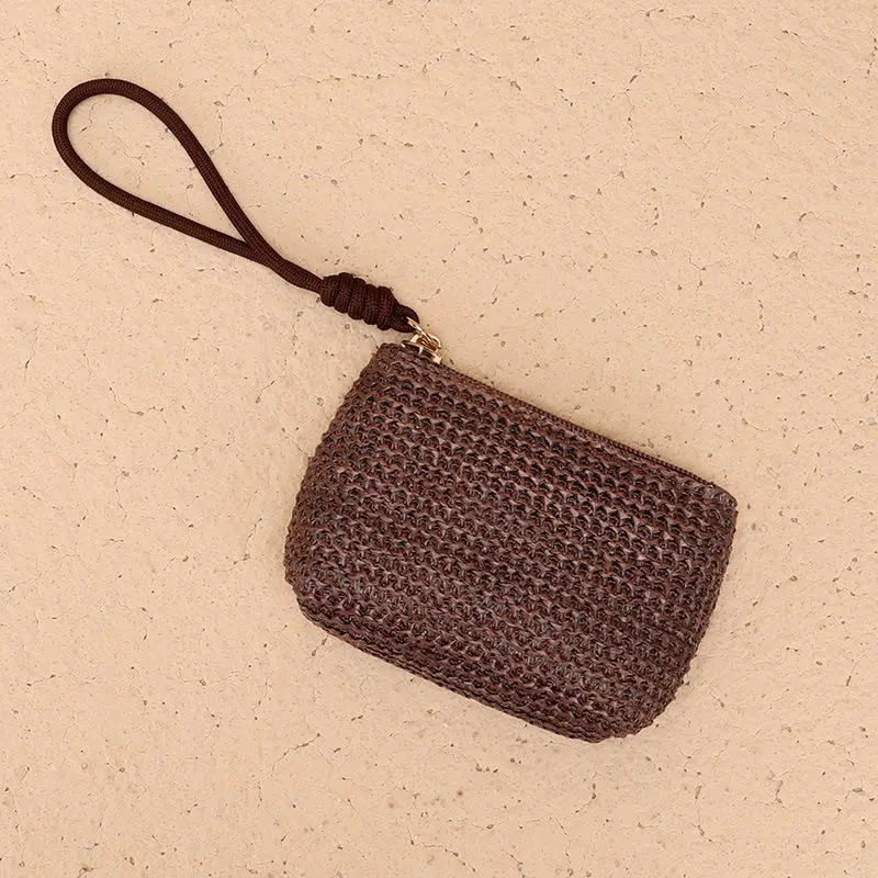Women Mini Straw Wallets Coin Purses Card Holder Money Bag Women Girls Zipper Fashion Pouch Lipstick Makeup Bag