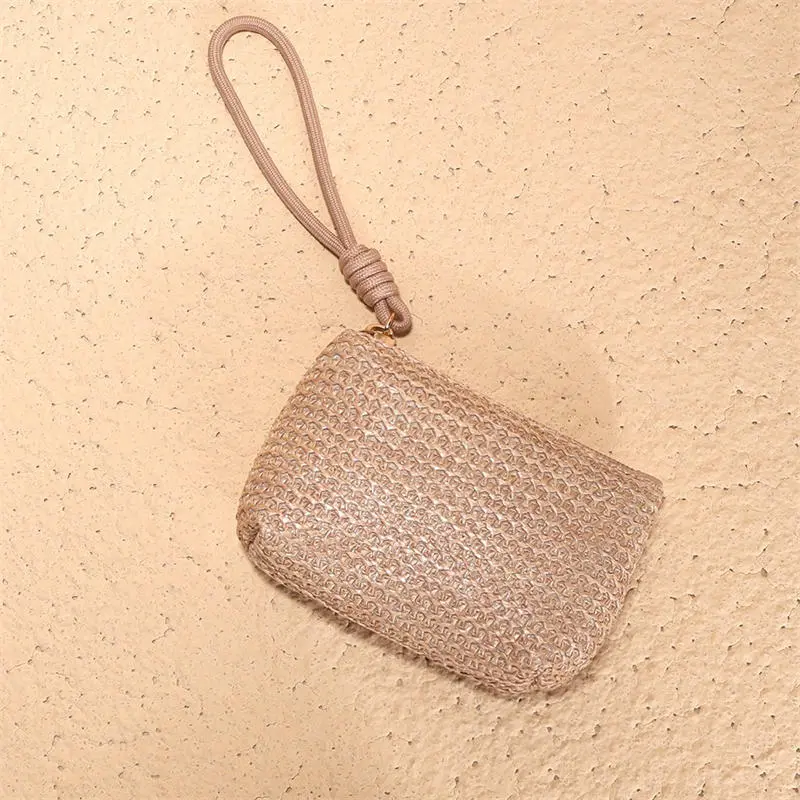 Women Mini Straw Wallets Coin Purses Card Holder Money Bag Women Girls Zipper Fashion Pouch Lipstick Makeup Bag