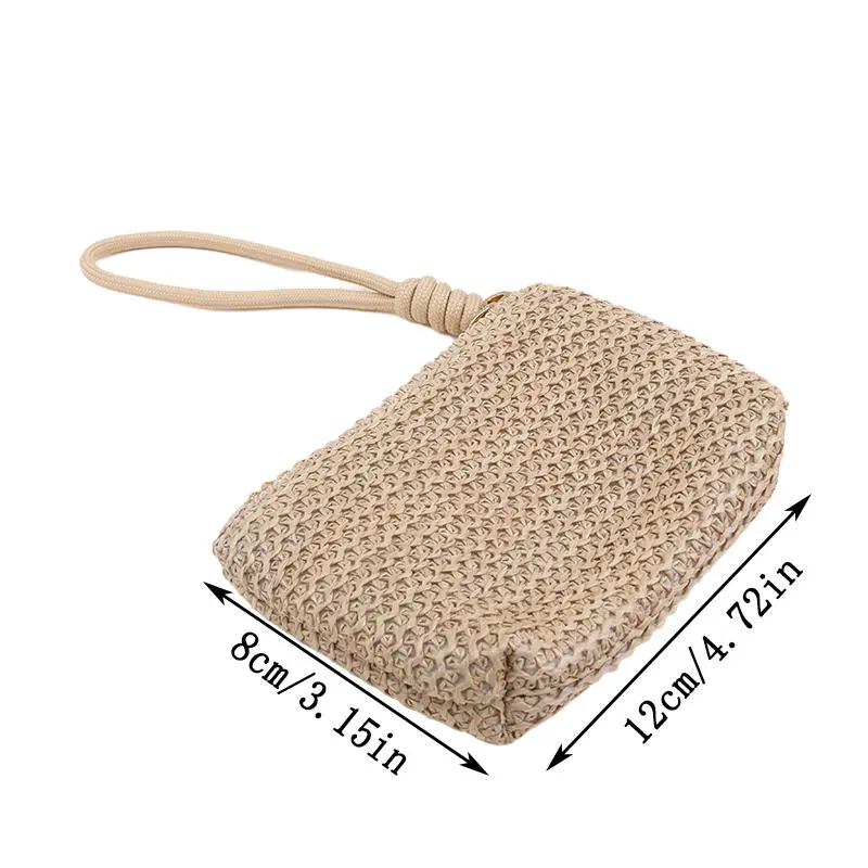 Women Mini Straw Wallets Coin Purses Card Holder Money Bag Women Girls Zipper Fashion Pouch Lipstick Makeup Bag
