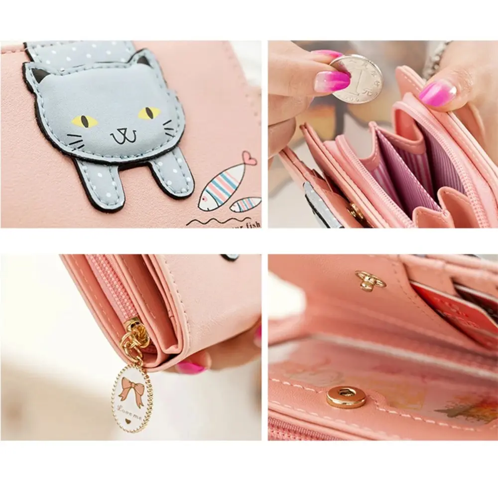 Kitty Purses for Women PU Leather Cute Short Wallets Zipper Coins Bag Women's Wallet Credit Card Holder Female Handbags