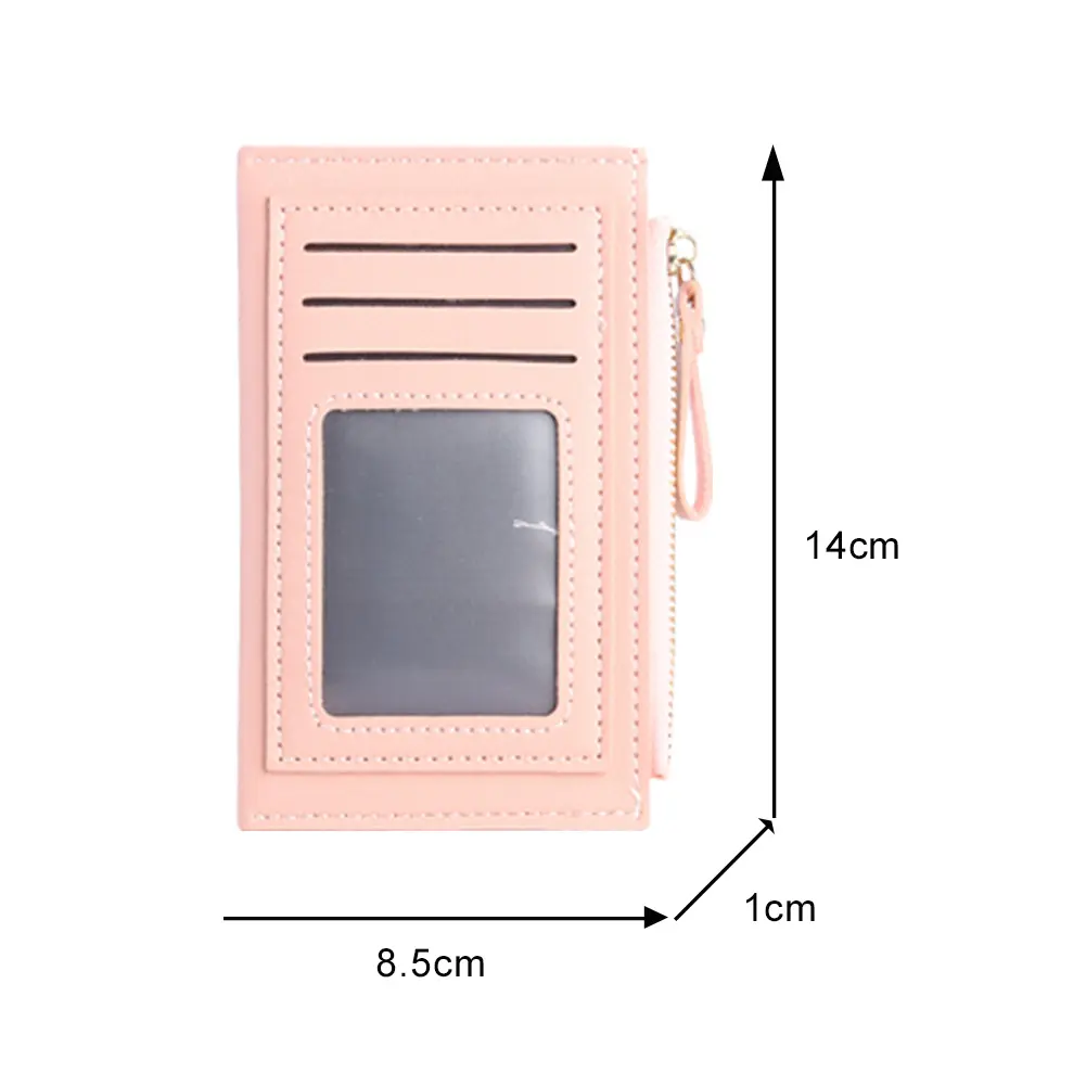 PU Card Bag Contrast Color Fashion Women Money Wallet Portable Casual Multiple Slots with Zipper for Female Girls Festival Gifts