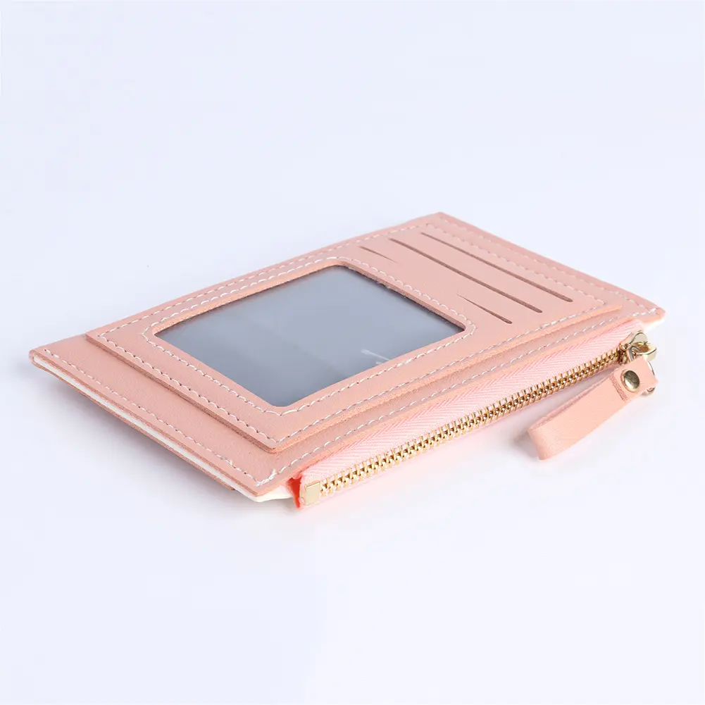PU Card Bag Contrast Color Fashion Women Money Wallet Portable Casual Multiple Slots with Zipper for Female Girls Festival Gifts