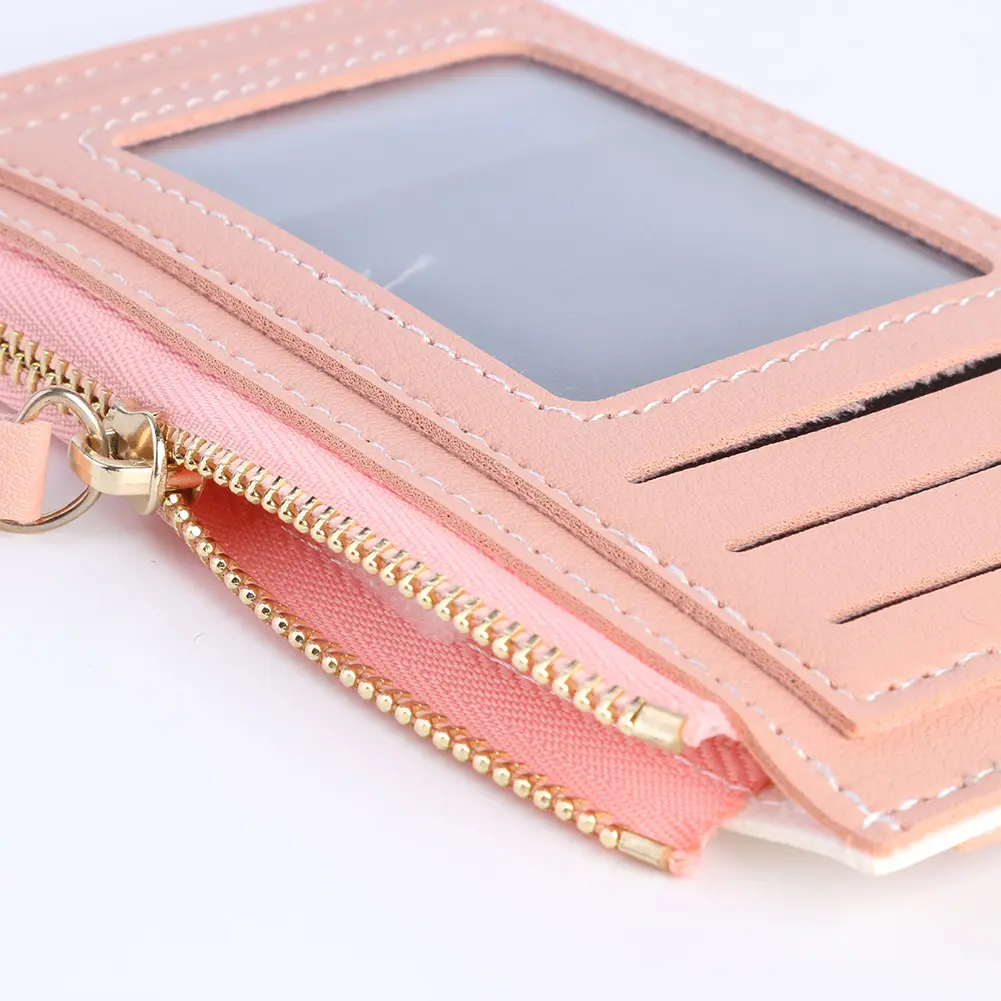PU Card Bag Contrast Color Fashion Women Money Wallet Portable Casual Multiple Slots with Zipper for Female Girls Festival Gifts